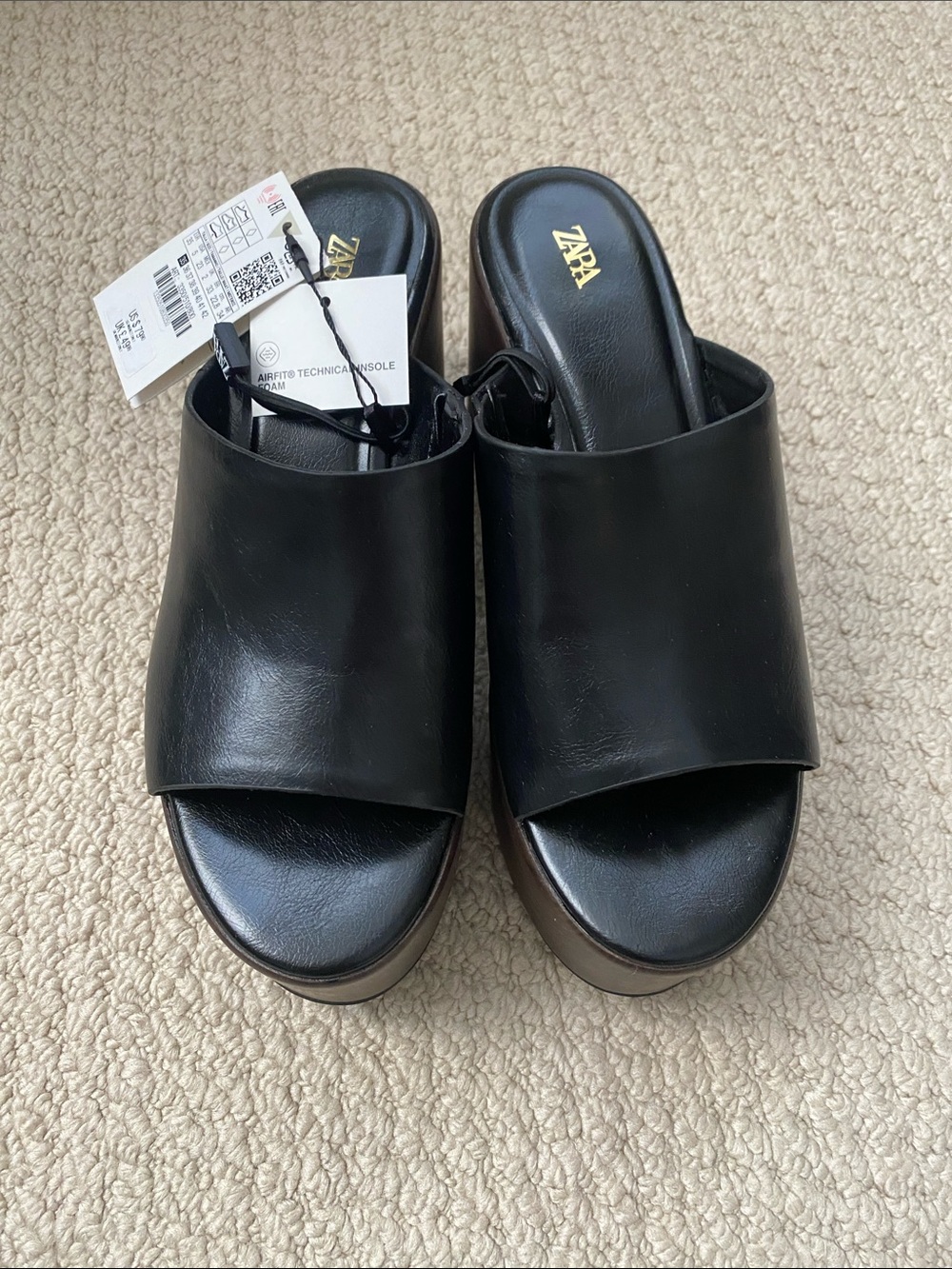 ZARA Black Leather Platform Mule Sandals